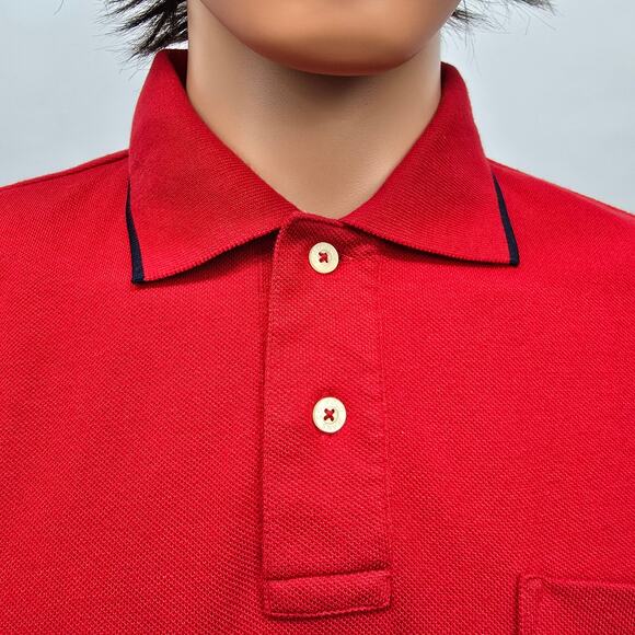 Polo Jeans Co. Ralph Lauren RL Spell Out US Flag Pocket Tipped Polo VTG Sz L Red - Picture 4 of 12